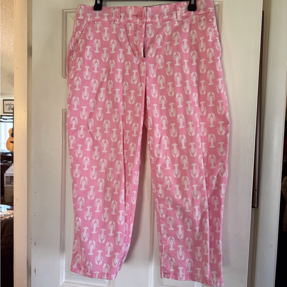 Pink Lobster Print Women's CropPants